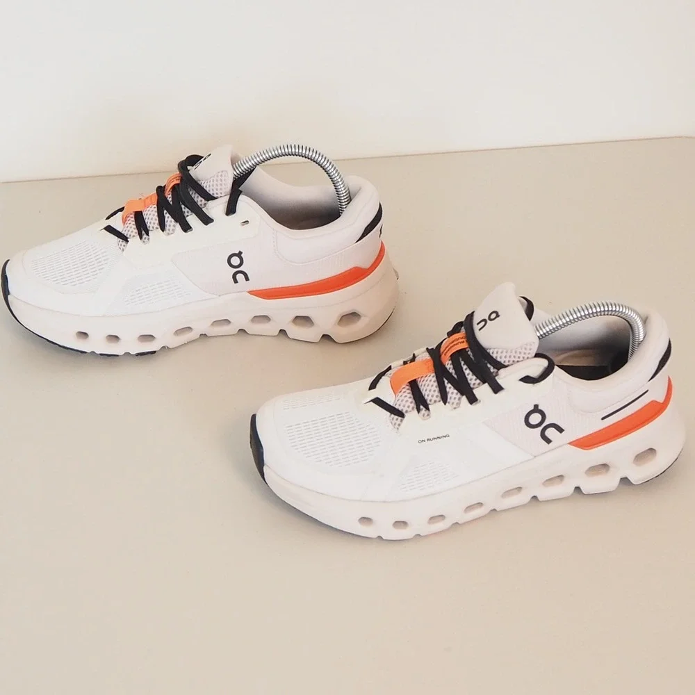 On Cloudmonster Running Shoes Women 7.5 White Orange Athletic Sneakers Support - Picture 5 of 12